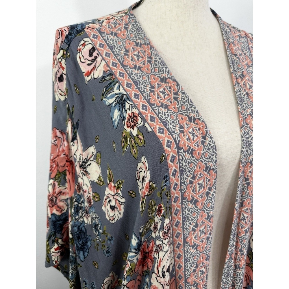 ANGIE Floral Print Kimono Cover Up Womens M Lightweight Festival Beach Boho Top - Picture 5 of 7